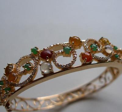 四会有利珠宝 天然翡翠A货925银多彩手镯,色种优良,工厂批发直供